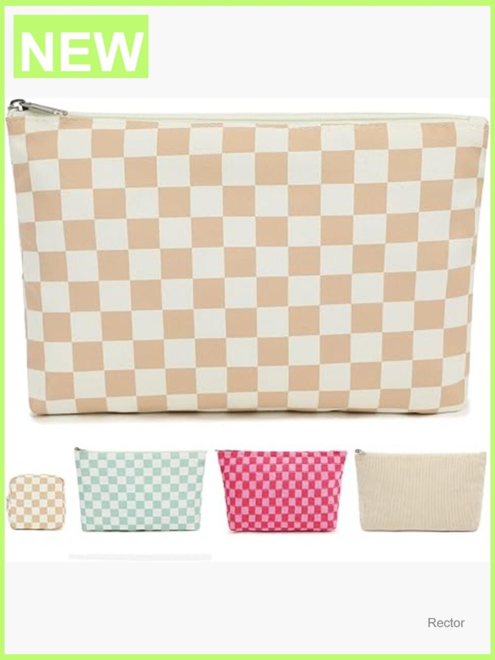 Checkered Travel Cosmetic Bag Organizer Toiletry Bag with Zipper & Compartments